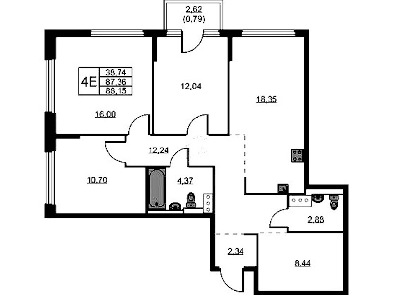3-комнатная квартира 88.15 м², 11/11 эт., ЖК «Новое Колпино»